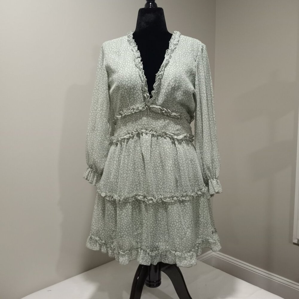 SUMMER GREEN-WHITE MINI DRESS WITH PLUNGING V NECK AND OPEN BACK WOMEN M